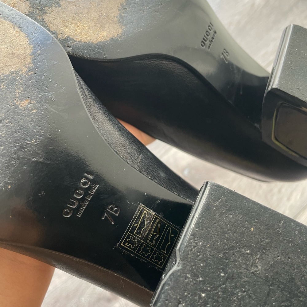 Gucci Black Leather Square-Toe Kitten Heels - Picture 6 of 7